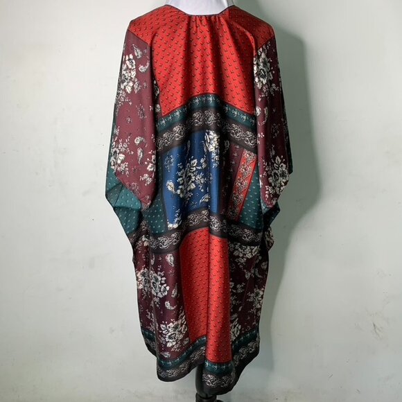 Free People Boho Mon Cheri Silky Patchwork Kimono One Size - Picture 9 of 14